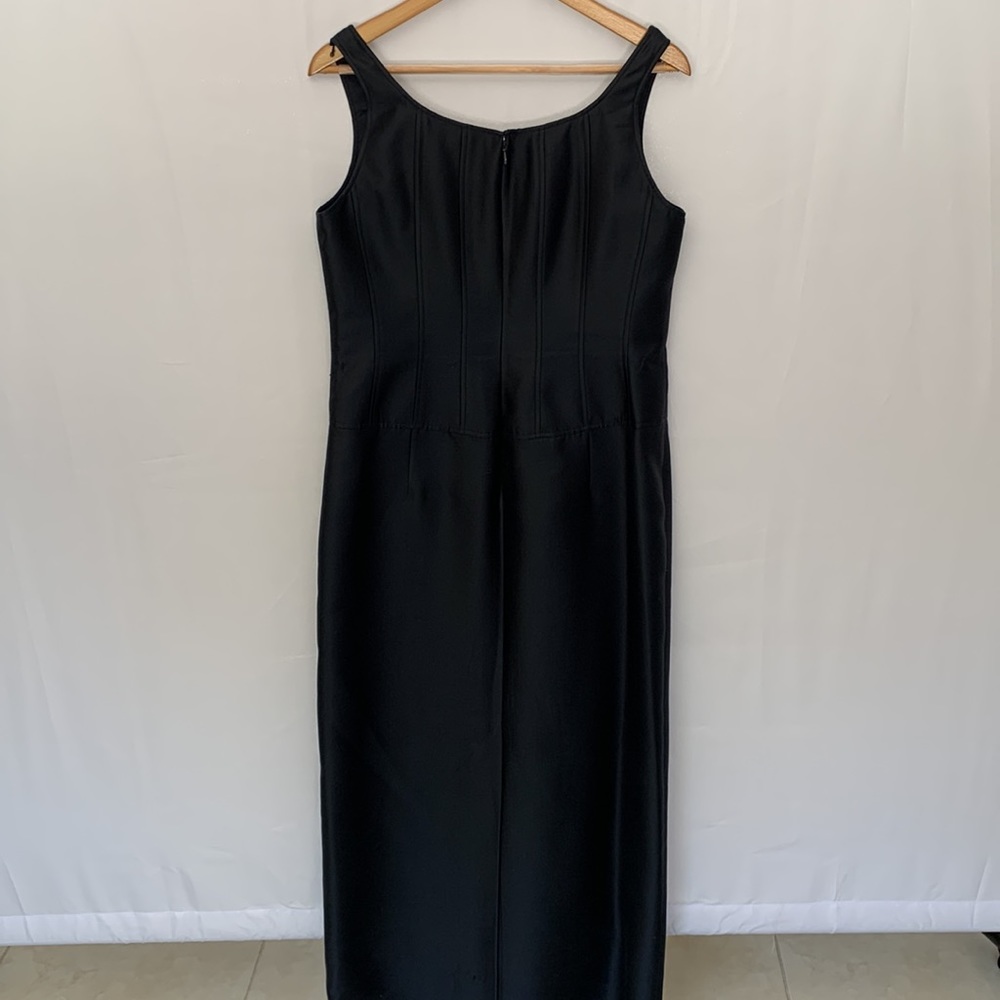 Teri Jon Rickie Freeman Navy Sleeveless Scoop Neck Silk Wool Evening Gown 12 - Picture 8 of 11